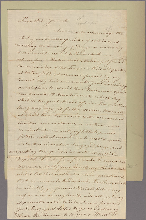 Letter to Major General Horatio Gates