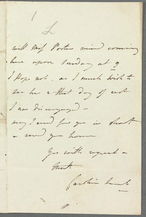 Lady Caroline Lamb to Miss Porter, autograph letter signed
