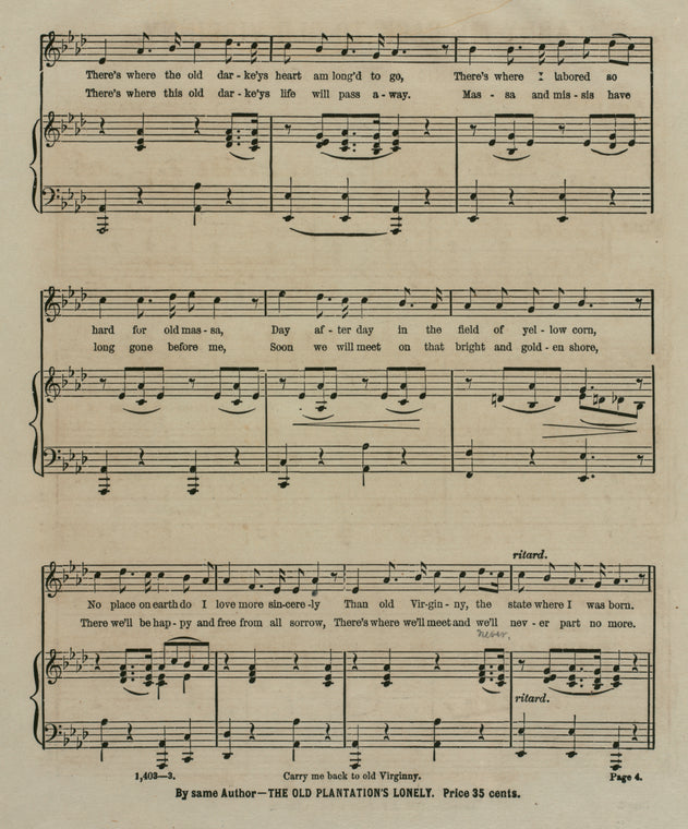 Carry me back to old Virginny : song and chorus