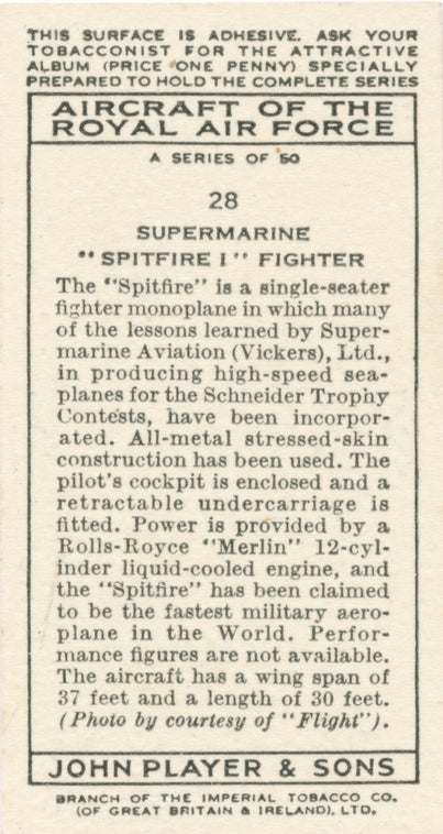 Supermarine 'Spitfire I' fighter.
