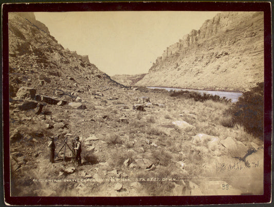 Broad bottom sands, Cataract Canyon. High water mark on left of picture.