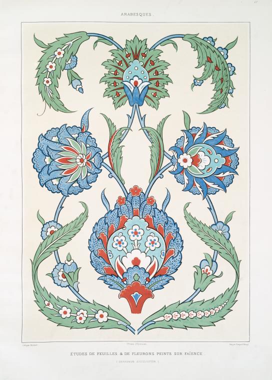 Arabesques : études de feuilles & de fleurons peints sur faïence (grandeur d'exécution)