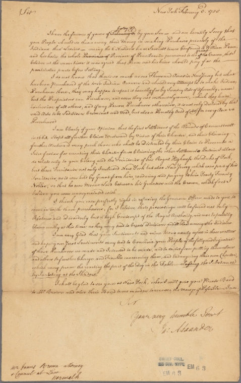 Letter to James Brown, Attorney & Counsel at Law, Norwalk [Conn.]