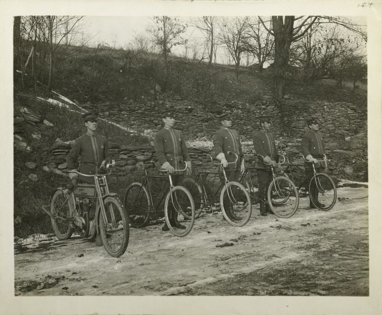 Police. Ashokan, N.Y. Patrolmen-on-Aqueduct. Bicycle squad. January 11, 1915.