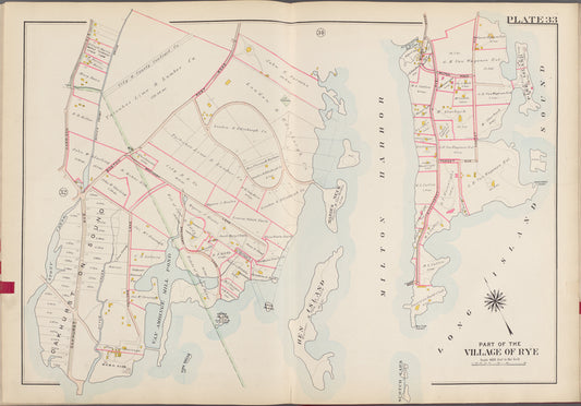 Westchester, V. 1, Double Page Plate No. 33 [Map bounded by Long Island Sound, Milton Harbor, Oakhurst Ave.]