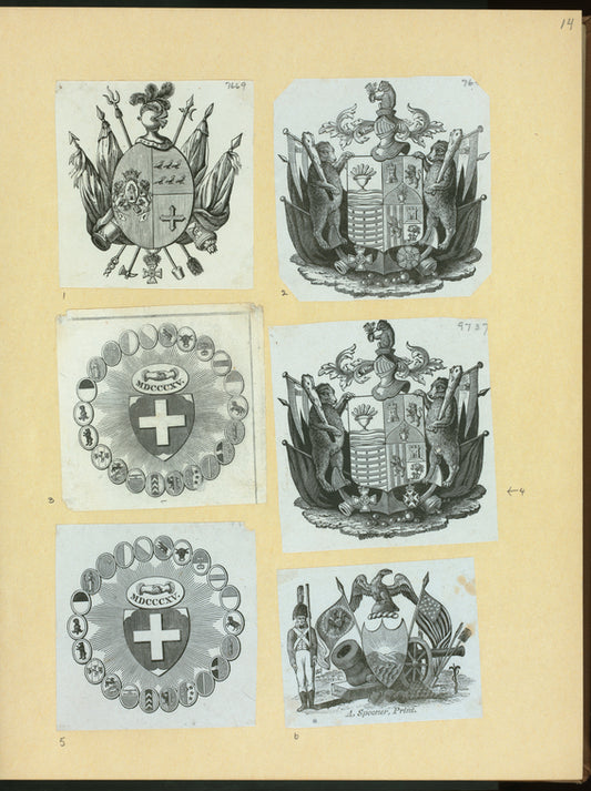 Heraldic shields.