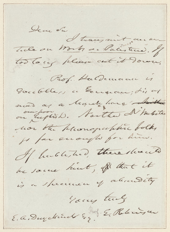 Edward Robinson letter to E.A. Duyckinck