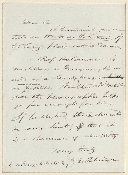 Edward Robinson letter to E.A. Duyckinck