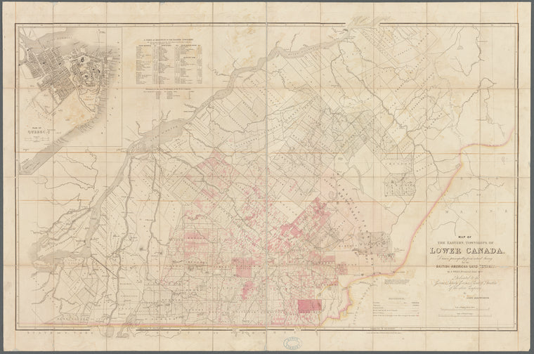 Map of the eastern townships of Lower Canada drawn principally from actual survey for the British American Land Company: by A. Wells, provincial land survr. dedicated to the governor, deputy governor & court of directors of the above company