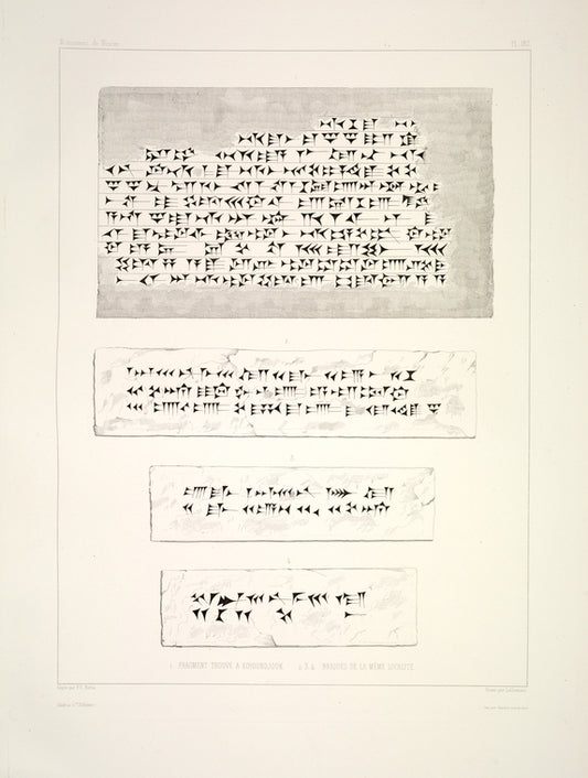 1. Fragment trouvé à Koyoundjouk; 2-4. Briques de la même localité.