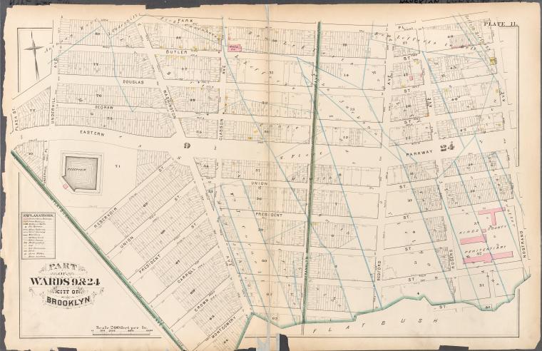 Plate 11: Bounded by Park Place, Nostrand Avenue, Crown Street, Washington Avenue, Montgomery, Flatbush Avenue, Plaza Street, Douglas Street and Underhill Avenue.