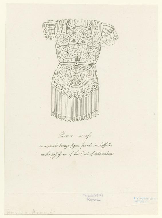 Roman cuirass on a small bronze figure, found in Suffolk, in the possession of the Earl of Ashburnham