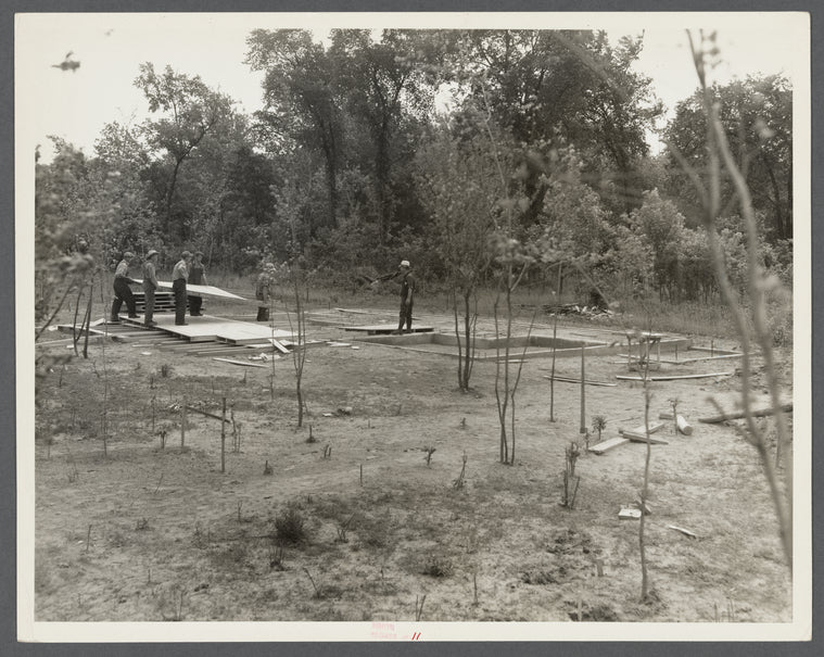 Construction of bath houses. National park recreational area near Winona, Indiana.