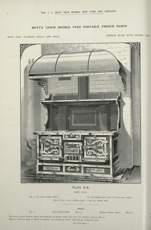Mott's Lenox double oven portable french range. Plate 8-A.