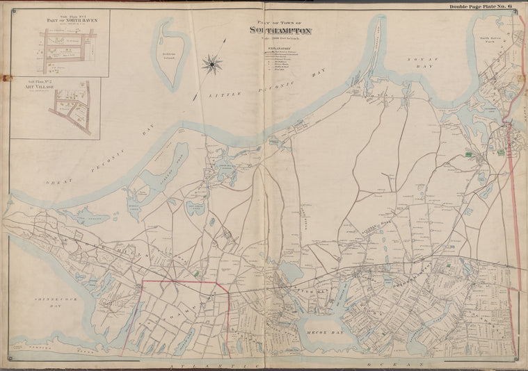 Suffolk County, V. 1, Double Page Plate No. 6 [Map bounded by Great Peconic Bay, Little Peconic, Soyac Bay, Atlantic Ocean]