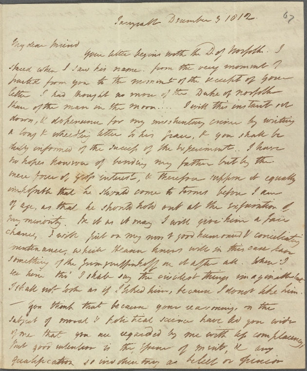 Autograph letter signed to Thomas Jefferson Hogg, 3 December 1812