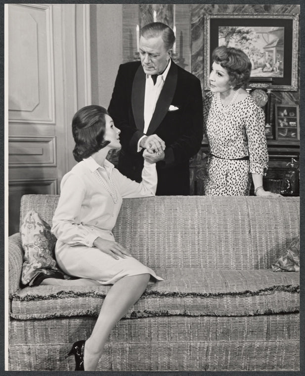 Kathryn Hays, Cyril Ritchard and Claudette Colbert in the stage production The Irregular Verb to Love