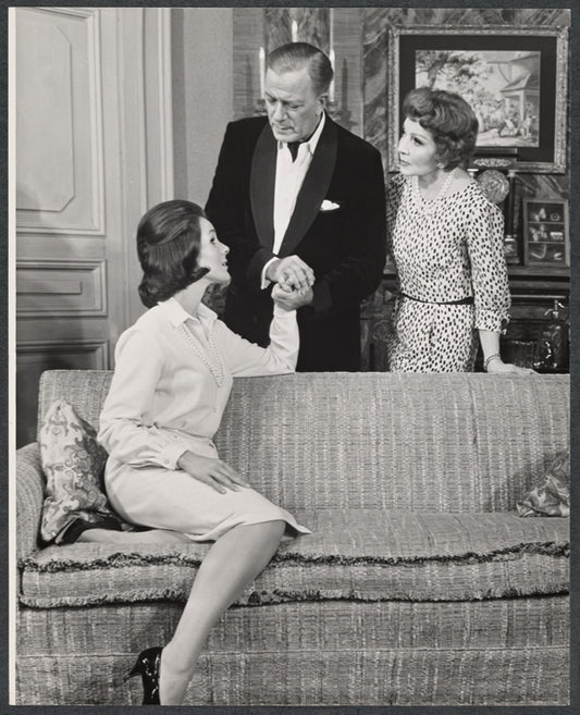 Kathryn Hays, Cyril Ritchard and Claudette Colbert in the stage production The Irregular Verb to Love