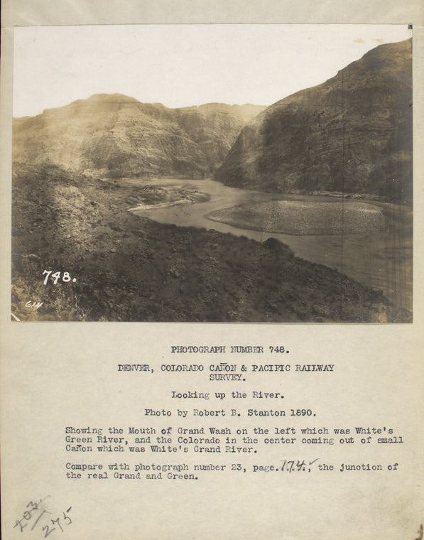 Showing the mouth of Grand Wash on the left which was White's Green River, and the Colorado in the center coming out of small cañon which was White's Grand River.