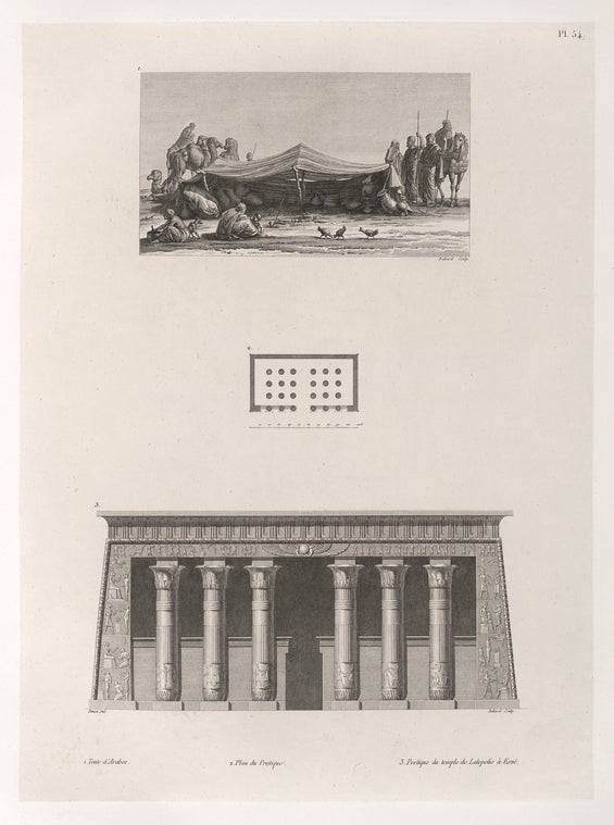 1. Tente d' Arabes. 2. Plan de Portique. 3. Portique du temple de Latopolis  à Esnê.