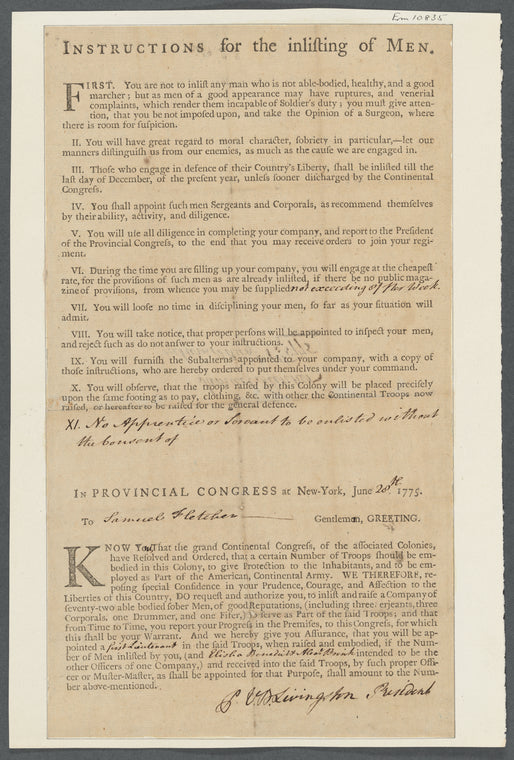 Instructions for the inlisting of men