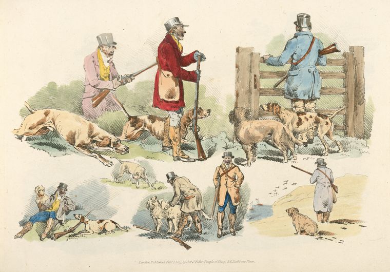 Hunters with their dogs.