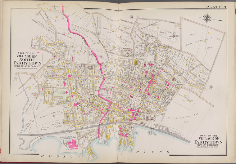 Westchester, V. 2, Double Page Plate No. 21 [Map bounded by Park Ave., Warren Ave.,Castle Ave., High Land Ave., Benedict Ave., Hudson River, Spruce St.]