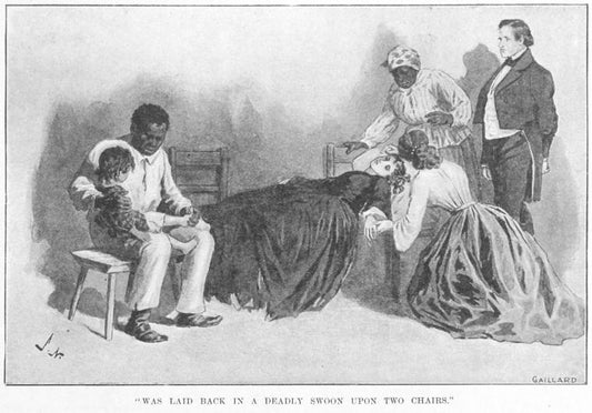 "Was laid back in a deadly swoon upon two chairs"