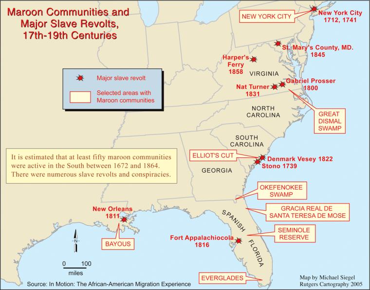 Maroon communities and major slave revolts, 17th-19th centuries