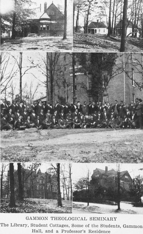 Gammon Theological Seminary; The library; Student cottages; Some of the students; Gammon Hall; And a professor's residence.