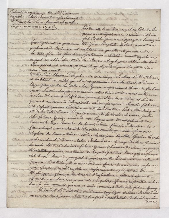 Marriage Contract of John Baptiste & Laura Francoise le Mesle