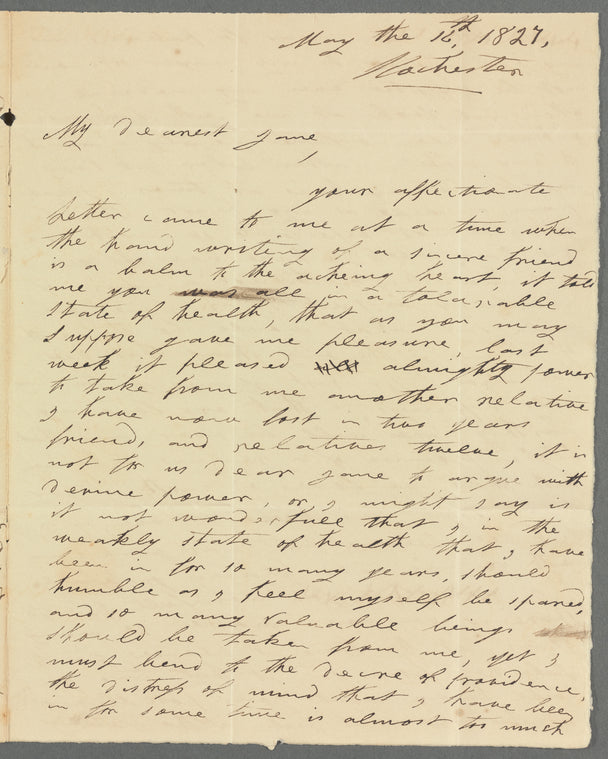Olivia Etherington to Jane Porter, autograph letter signed
