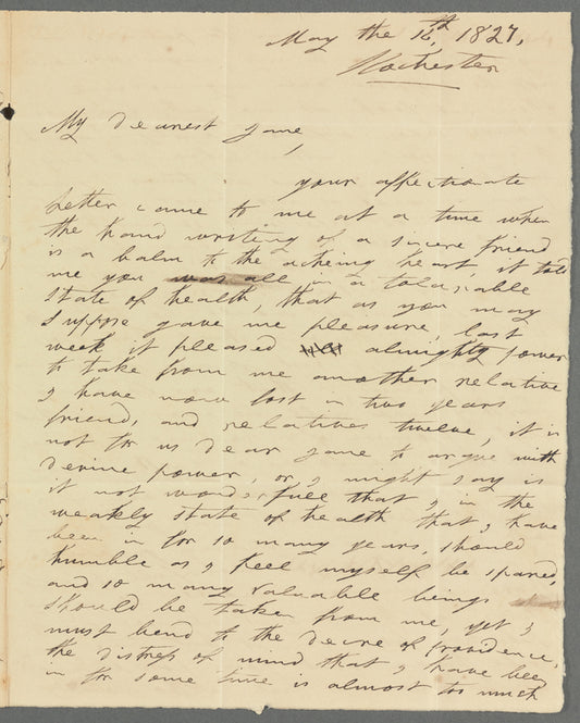 Olivia Etherington to Jane Porter, autograph letter signed