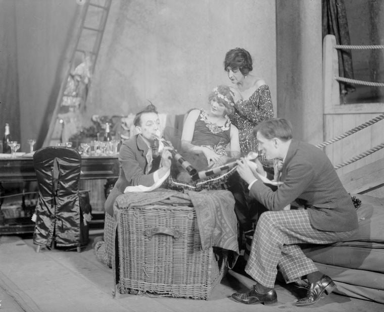 Margalo Gillmore (centre, seated) as Consuelo, Helen Westley (Zinida), Philip Leigh and Edgar Stehli (Tilly and Polly, musical clowns).