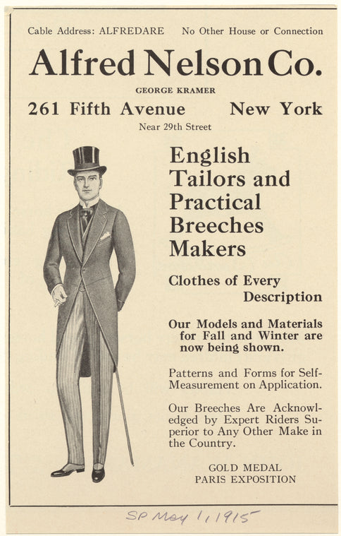 Man wearing morning coat and striped trousers with a top hat, New York City, 1915