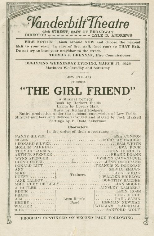 Lew Fields presents "The girl friend" a musical comedy