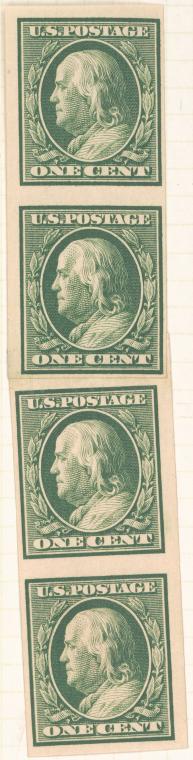 1c green Franklin strip of four