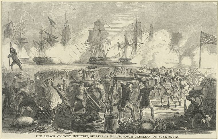 The attack on Fort Moultrie, Sullivan's Island, South Carolina, on June 28, 1776.