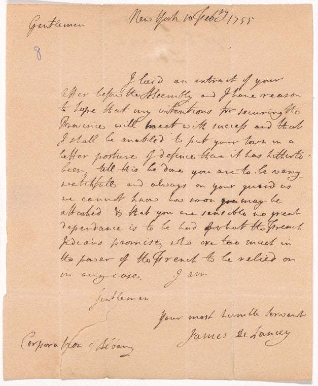De Lancey, James, addressed to the Corporation of Albany