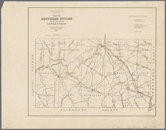 Map of southern Butler County showing outcrops of the lower coals