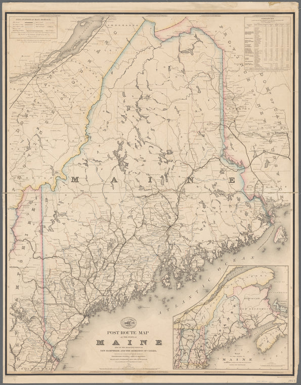 Post route map of the state of Maine: and of the adjacent parts of New Hampshire and the Dominion of Canada