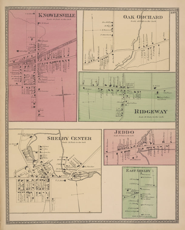 Knowlesville [Village]; Shelby Center [Village]; Oak Orchard [Village]; Ridgeway [Village]; Jeddo [Village]; East Shelby [Village]