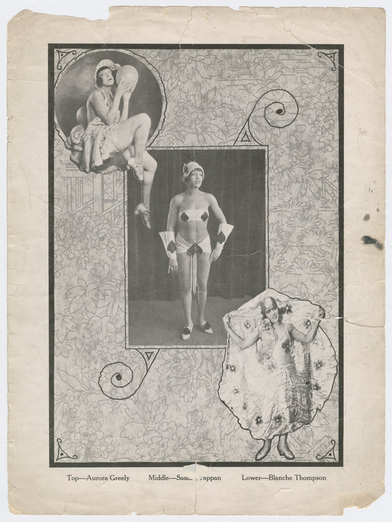 Photomontage of cast members from the production "Brown Skin Models," featuring Aurora Greely, Saddie Tappan and Blanche Thompson, that appears in the program Art Expressions
