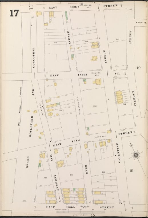 Bronx, V. 14, Plate No. 17 [Map bounded by E. 183rd St., Tiebout Ave., E. 180th St., Grand Blvd.]