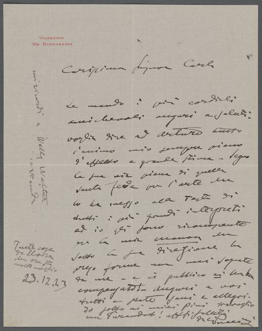 Letter from Giacomo Puccini to Carla Toscanini, December 23, 1923