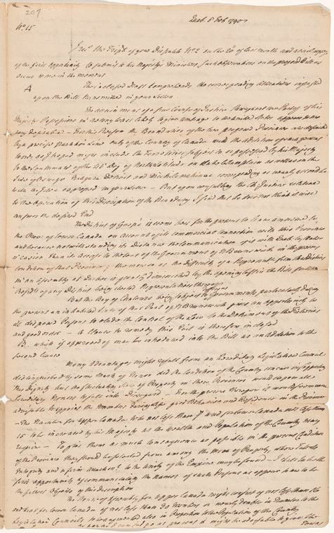 Letter from Lord Dorchester [Guy Carleton] to [William Wyndham] Grenville