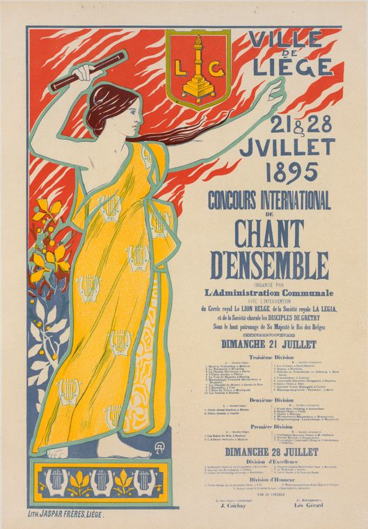 Affiche belge pour le "Concours international de Chant d'ensemble", organisé par la ville de Liège.
