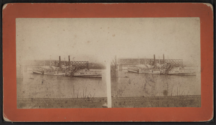 The steamboat "City of Hartford" after a collision with a bridge.