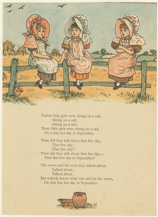 hree little girls were sitting on a rail....