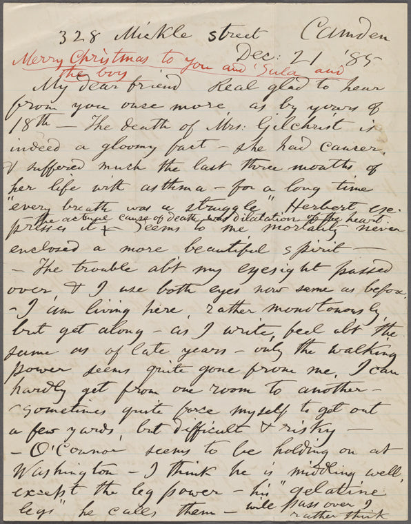 Burroughs, John, ALS to. Dec. 21, 1885.